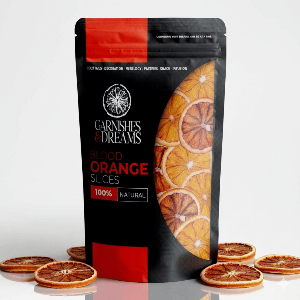 Garnishes & Dreams Dehydrated & Dried Blood Orange Slices – Striking Crimson Citrus for Cocktails, Spritzes, Mixology & High-End Plating, Natural Edible Garnish, No Sugar Added - Garnishes and Dreams