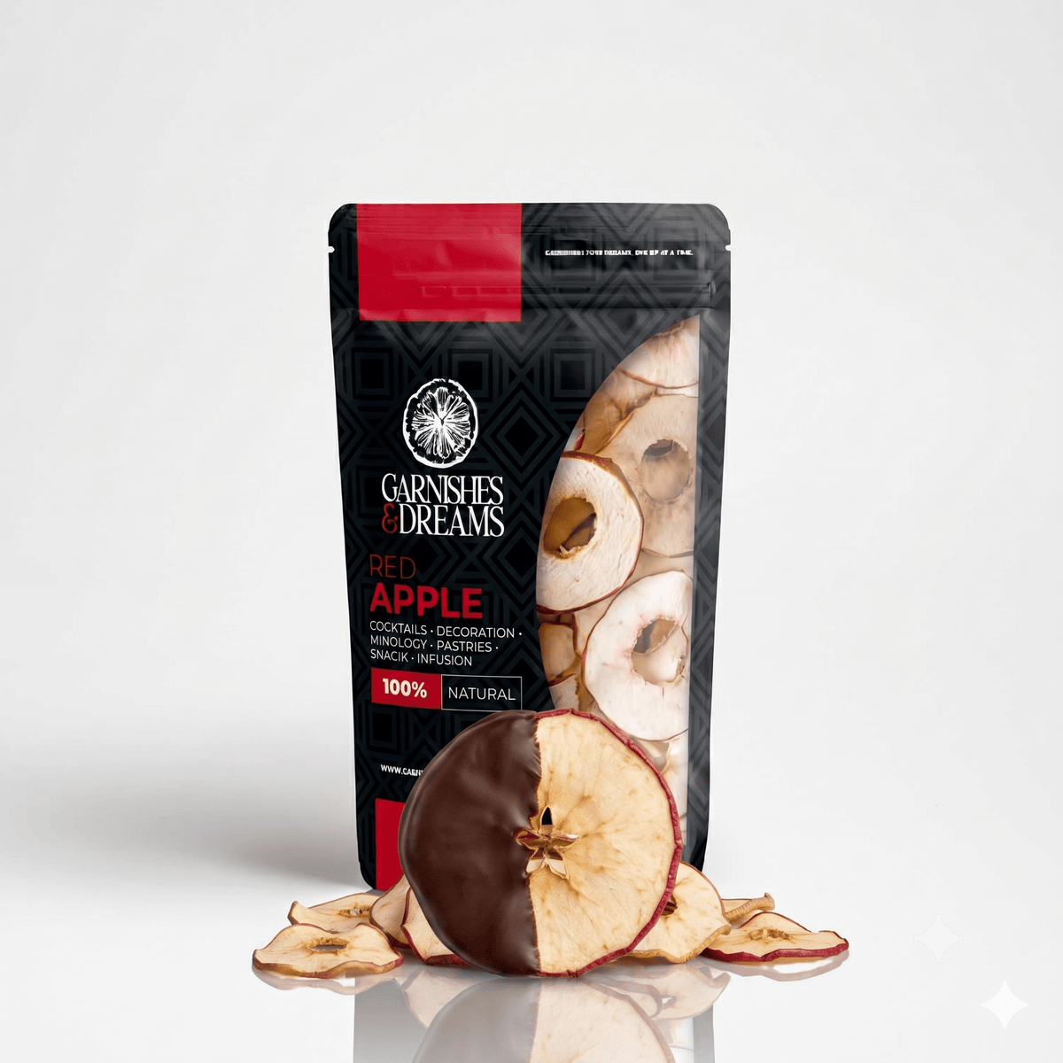 Garnishes & Dreams 80% Dark Chocolate Dipped Dehydrated Red Apple
