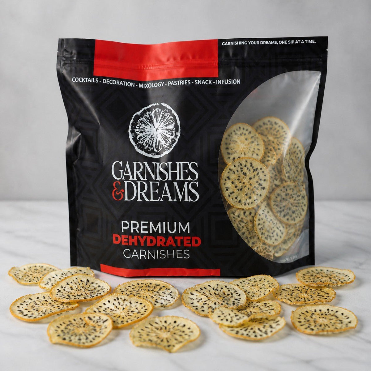 Garnishes & Dreams Dehydrated Yellow Dragon Fruit Slices – Cocktail Garnish - Garnishes and Dreams