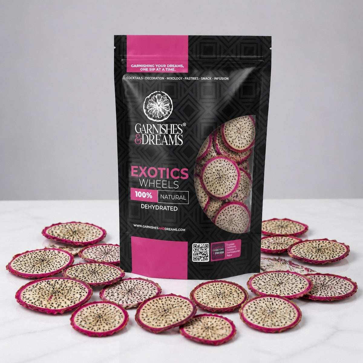 Garnishes & Dreams Dehydrated Red Dragon Fruit Slices – Cocktail Garnish - Garnishes and Dreams